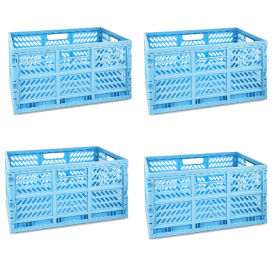 4 Pack Large Collapsible Crate, 19.68" x 13.77" x 10.23", Blue Plastic Storage Bin